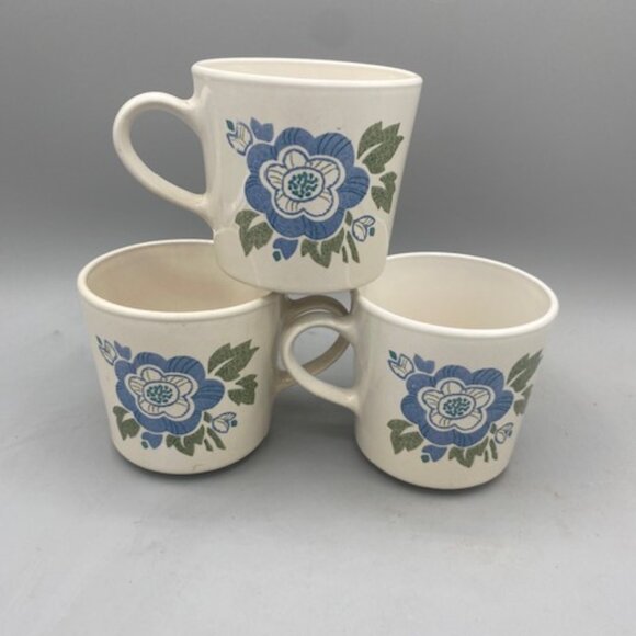 3) Corning Colonial Mist Mug Coffee Teacups Blue Flowers Vintage - Picture 1 of 4